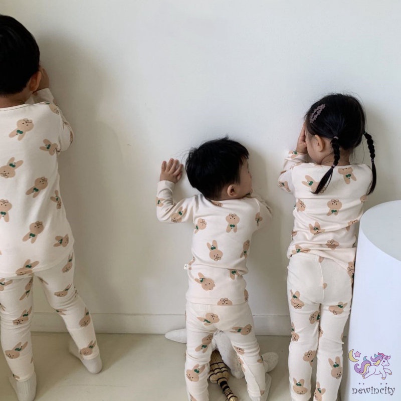 Bộ áo ngủ dài tay và quần dài in hoạt hình thời trang Hàn Quốc cho trẻ em