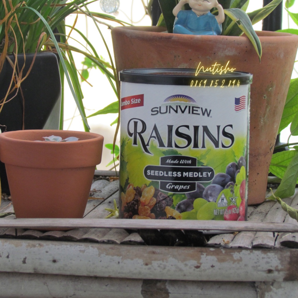 [Mã GROSALE giảm 10% đơn 150K] Nho Khô Mỹ Raisin Sunview không hạt vị thập cẩm 425g SIZE Jumbo date mới
