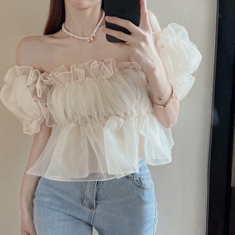 Áo bẹt vai lưới kính công chúa xinh xắn LK1