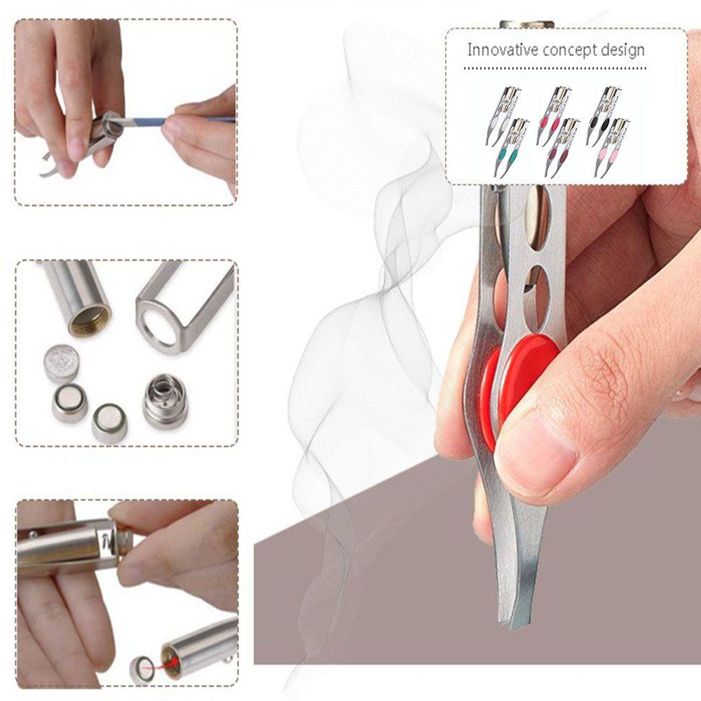 QQMALL 1 Nhíp Nhổ Lông Mày Bằng Thép Không Gỉ Có Đèn LED