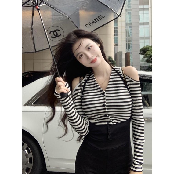 COZOK Áo len dài tay cổ chữ V thời trang dành cho nữ