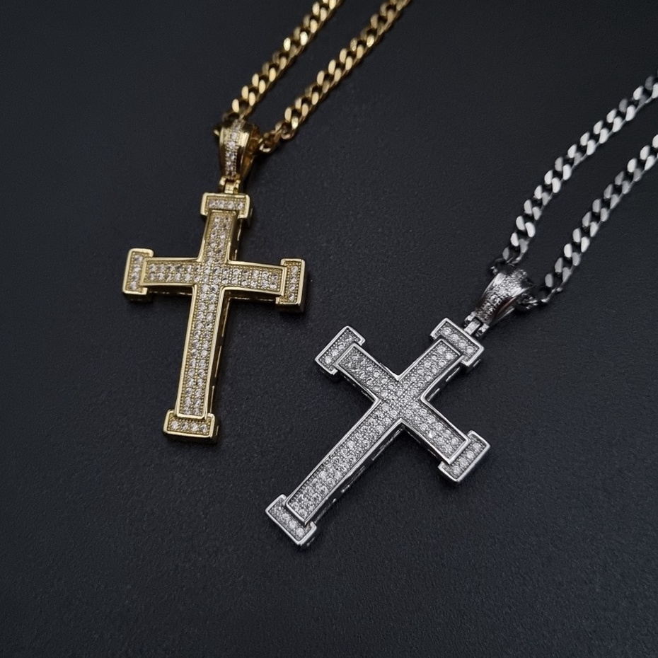 Dây chuyền hiphop dây chuyền nam mạ vàng 18k đá CZ Cross