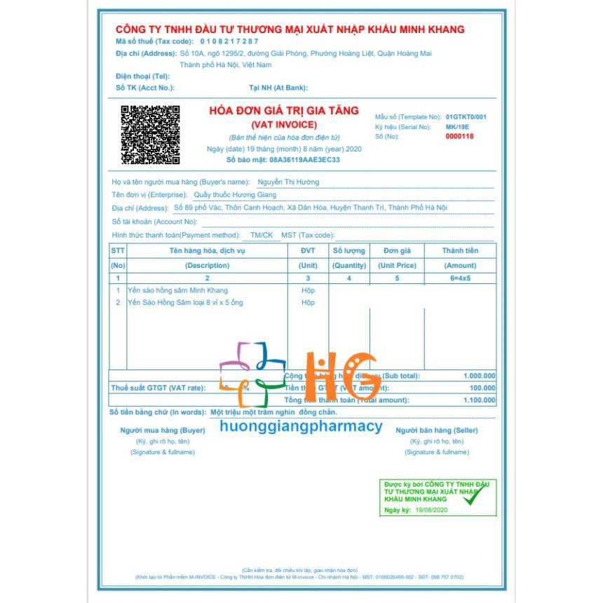 Yến Sào Hồng Sâm Minh Khang- hỗ trợ tăng cường hấp thụ dưỡng chất, giúp ăn ngon, hết biếng ăn, tiêu hóa khỏe