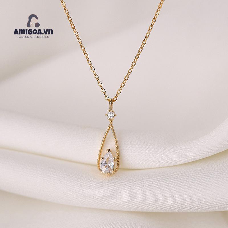Vòng cổ Mặt Hình Giọt Nước Đính Đá Zircon Thiết Kế Đơn Giản Phong Cách Pháp Thời Trang Cho Nữ