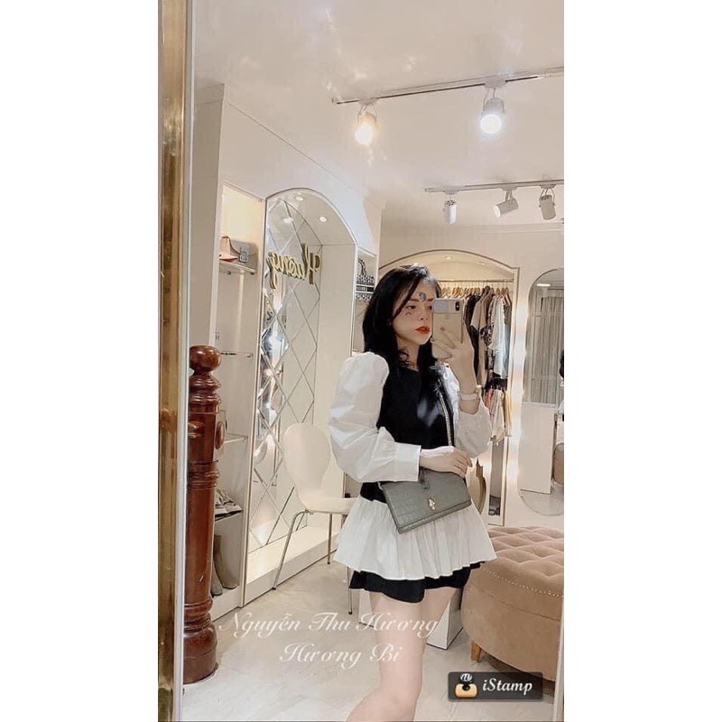 KÈM ẢNH THẬT ❗️ÁO ĐEN MIX TRẮNG SƠ MI PEPLUM XOÈ  ❗️