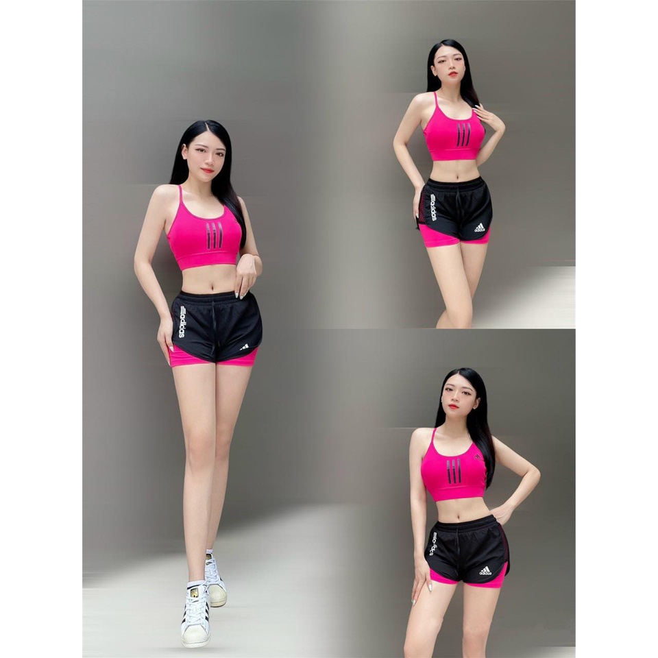 Đồ tập gym yoga zumba aerobic nữ giá rẻ set đùi Das quần 2 Lớp áo bra( sẵn mút) siêu hot