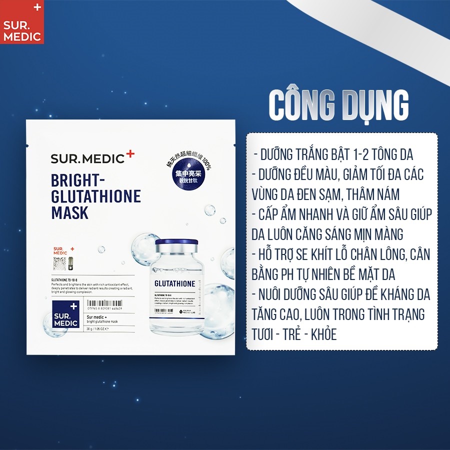 Combo 10 Mặt Nạ Dưỡng Trắng Da SURMEDIC Bright Glutathione Mask 30g x 10  Bulsan Beauty