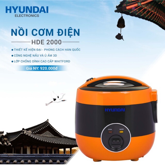 Nồi cơm điện Hyundai (chính hãng) 2000R/W/O Nồi cơm cơ -Bảo hành 12 tháng