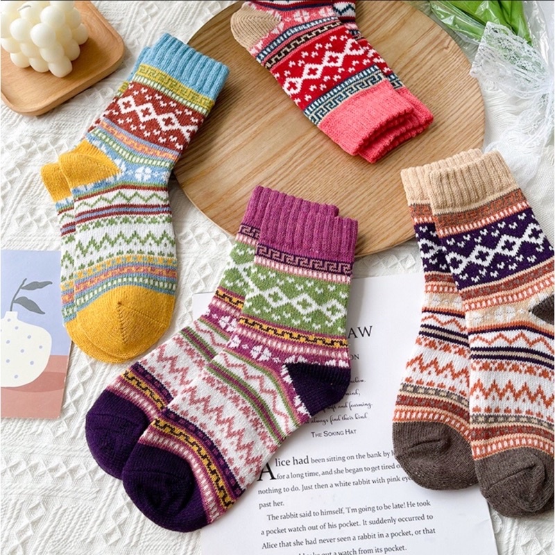 [TonaShoe] Tất Thổ Cẩm Hoạ Tiết Vintage Nam Nữ M1