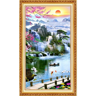 Tranh dán tường 3D khổ dọc Phong Thủy Sơn Thủy Hữu Tình UD0095