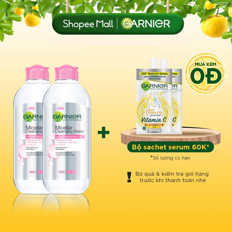 [Mã FMCGMALL -8% đơn 250K] Bộ đôi nước làm sạch và tẩy trang cho da nhạy cảm Garnier Micellar Water 400ml | BigBuy360 - bigbuy360.vn