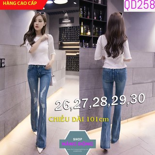 Quần Jean Nữ 💕FREESHIP� Quần jean lưng cao 1 nút ống loe cào rách 2 bên QD258