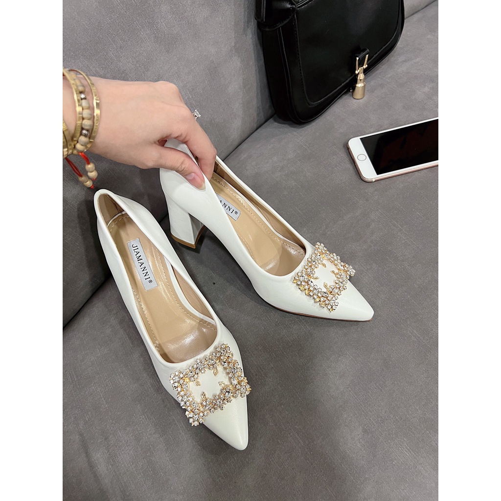 giày cao gót mũi nhọn 7p khóa đá dành cho công sở sang chảnh