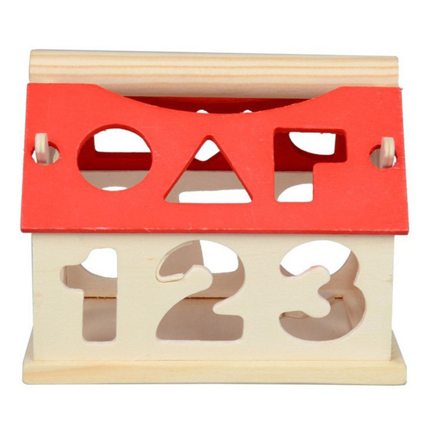 Nhà thả hình khối, số giúp bé tư duy phân biệt hình dạng màu sắc - Đồ chơi gỗ - Baby Toys