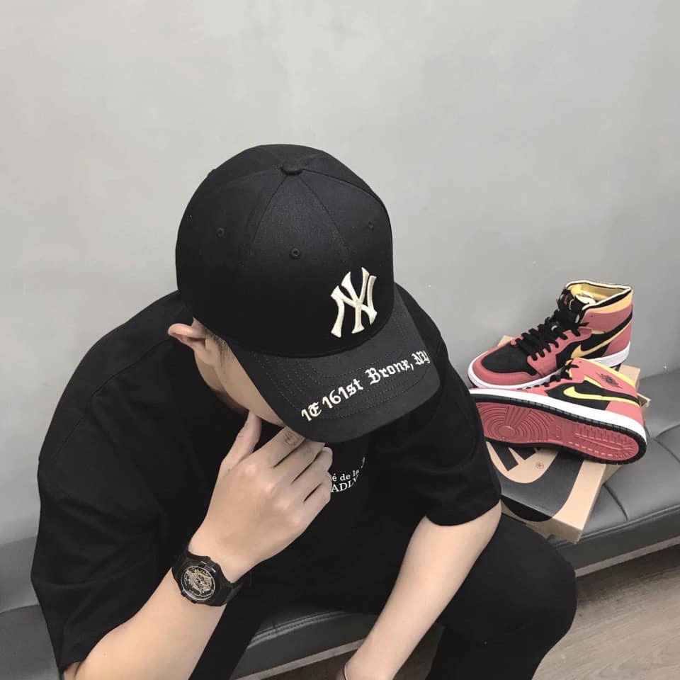 Mũ lưỡi trai đen MLB thêu chữ NY Hàn Quốc, nón kết thêu chữ phong cách Ulzzang form unisex nam nữ.