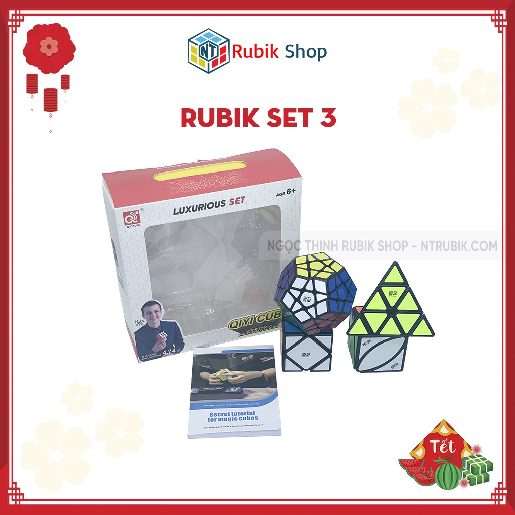 [Giảm giá] Set 3 /Combo 4 Rubik (Qiming A-Pyraminx,Qicheng A-Skewb,Qiheng-Megaminx,Ivy cube) - QiYi Gift Box