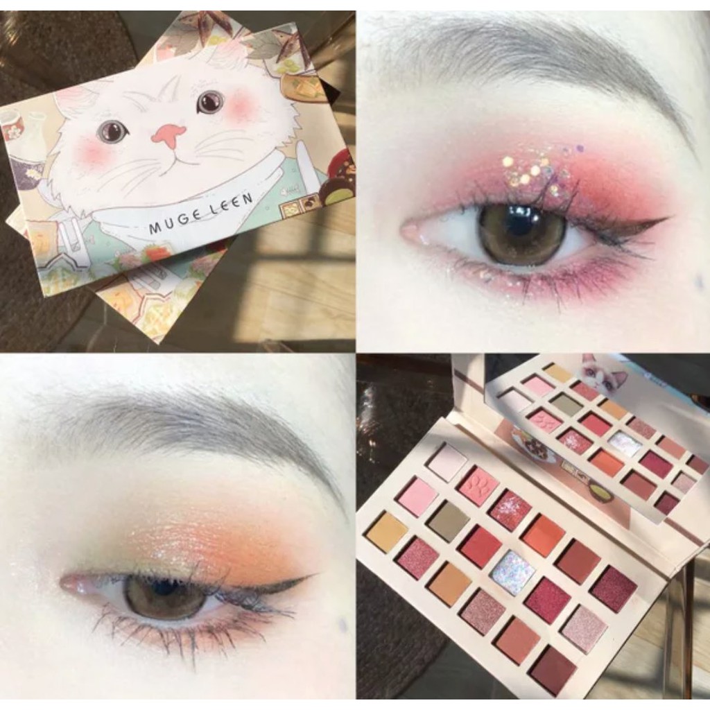 🌈🍓 🐈 Bảng Phấn Mắt 18 Ô Màu Muge Leen Kiss Mophy Mèo Trắng Má Hồng Có Gương Soi Siêu Dễ Thương - Y259-A6T2 | BigBuy360 - bigbuy360.vn