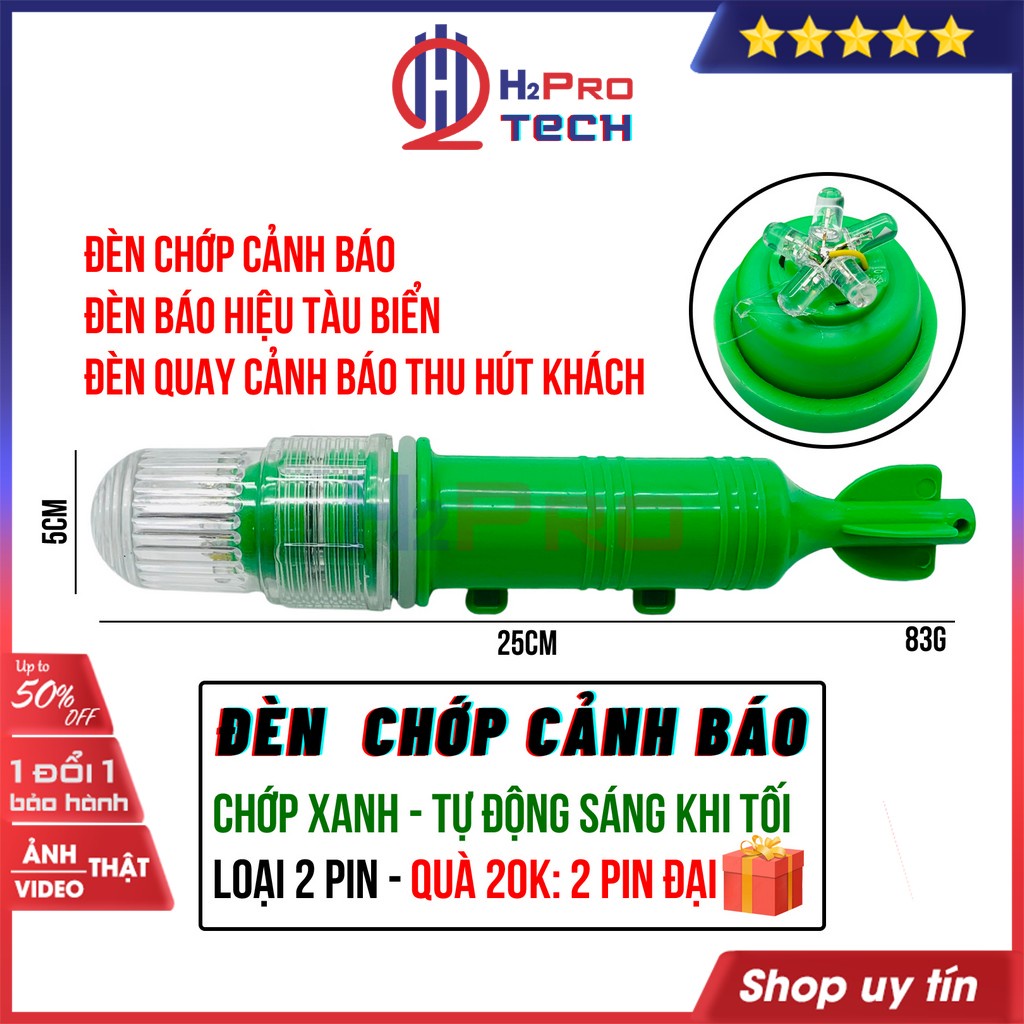 Đèn Chớp Cảnh Báo, Đèn Báo Hiệu Tàu Biển H2pro Vỏ Xanh-Nháy Xanh Cao Cấp, Thu Hút Khách Hàng (Tặng Pin Đại)-H2Pro Tech