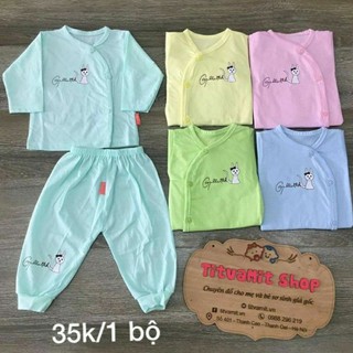 Bộ quần áo cotton vạt chéo cho bé nhiều màu