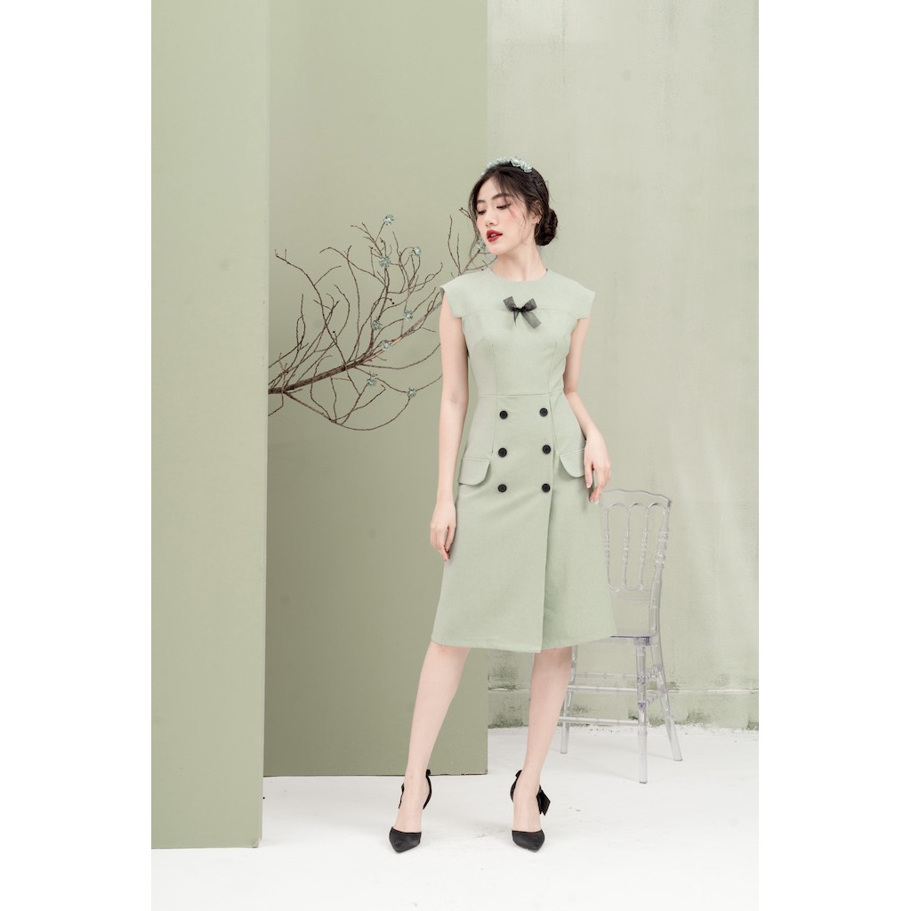 [Mã FAMALLT5 giảm 15% đơn 150k] RẬP - Đầm Xanh Tay Lững Đính Ruy Băng Trước Ngực - MINT 06 | BigBuy360 - bigbuy360.vn