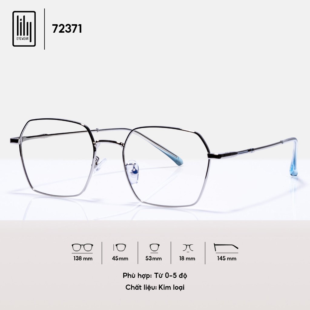 Gọng kính cận kim loại nam nữ Lilyeyewear mắt vuông kim loại thanh mảnh thời trang 72371