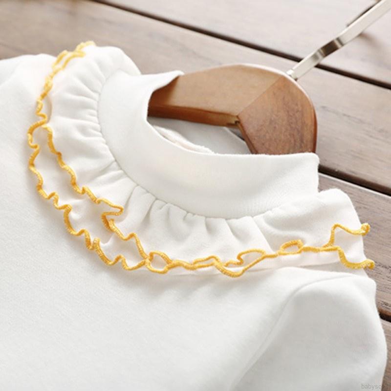 Áo Thun Tay Dài Cổ Bèo Mềm Mại Màu Trơn Cho Bé Gái