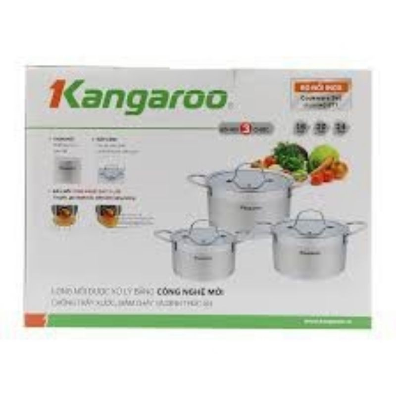 Bộ nồi inox 3 chiếc Kangaroo KG877 hàng cao cấp