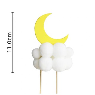 Phụ kiện trang trí bánh sinh nhật_Que cắm mây trắng + trăng vàng