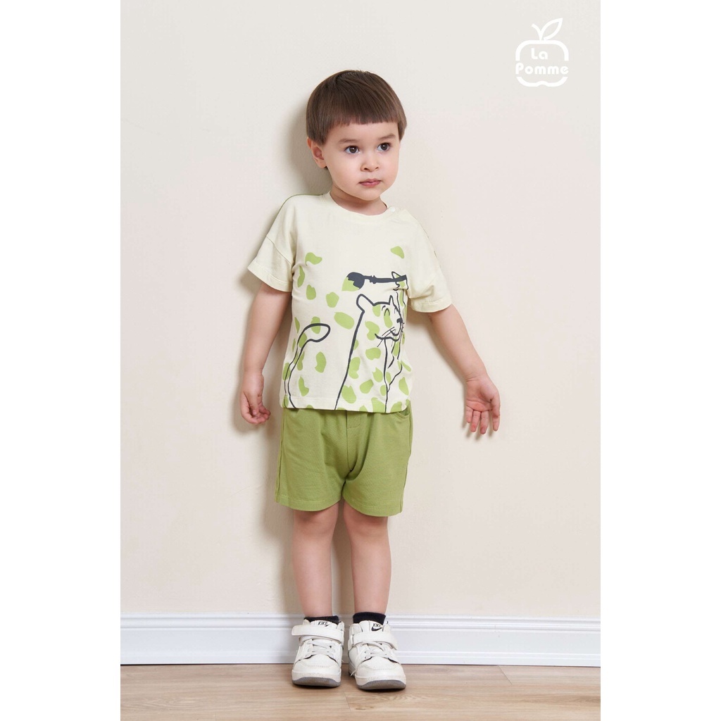 Bộ La Pomme cộc tay Bamboo cotton cao cấp mềm mịn thoáng mát thấm hút tốt in báo đốm tập tô cho bé trai bé gái 12025