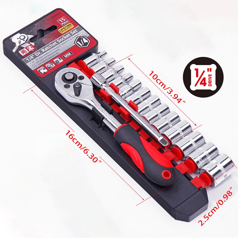 Set 15 Phụ Kiện Ổ Cắm 1 / 4 &quot;Chuyên Dụng Cho Cờ Lê 4-14mm 13 Ổ Cắm Cr-V