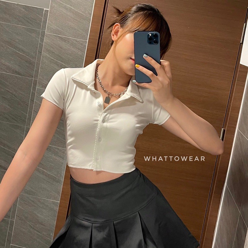 [Mã WASKT304 giảm 15% tối đa 30K đơn 99K] Áo polo croptop hàng nút tay ngắn dễ thương | BigBuy360 - bigbuy360.vn