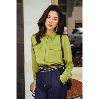 [ Ảnh thật ] Áo sơ mi lụa thiết kế nắp túi