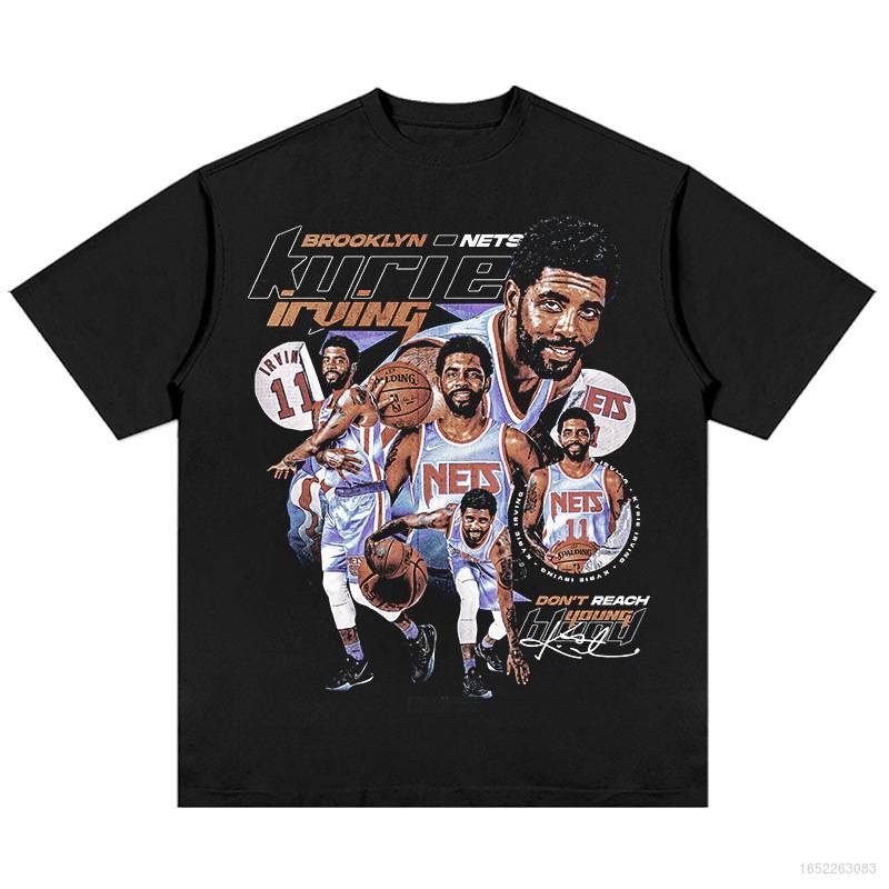 Áo Thun Thể Thao Tay Ngắn Cổ Tròn In Chữ NBA Irving Phong Cách Vintage Đường Phố