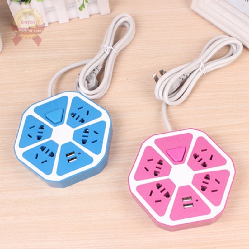 Ổ điện đa năng lục giác 6 lỗ thông minh tích hợp ổ cắm USB sạc điện thoại có công tắc - Tee &amp; Mee