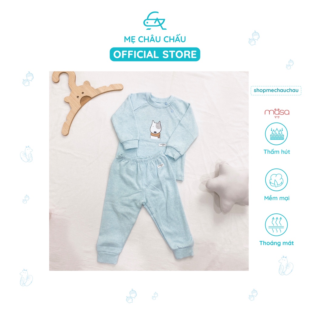 Bộ quần áo cài vai dài nhung túi nỉ bé trai bé gái Yume Masa (Size 6-9 Tháng đến 2-3 Tuổi)
