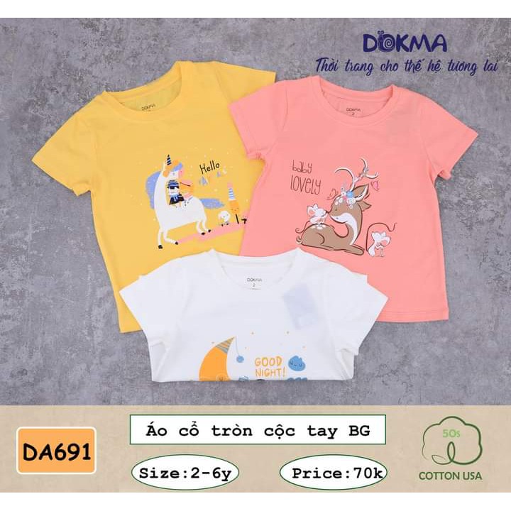 Áo cộc tay cổ tròn bé gái Dokma (2-6T)