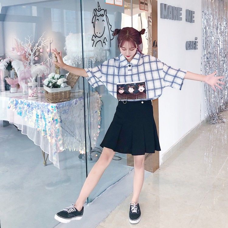 Áo Sơ Mi Ngắn Tay Dáng Rộng Họa Tiết Sọc Caro Phong Cách Hàn Quốc Thời Trang Mùa Hè Mới Cho Nữ