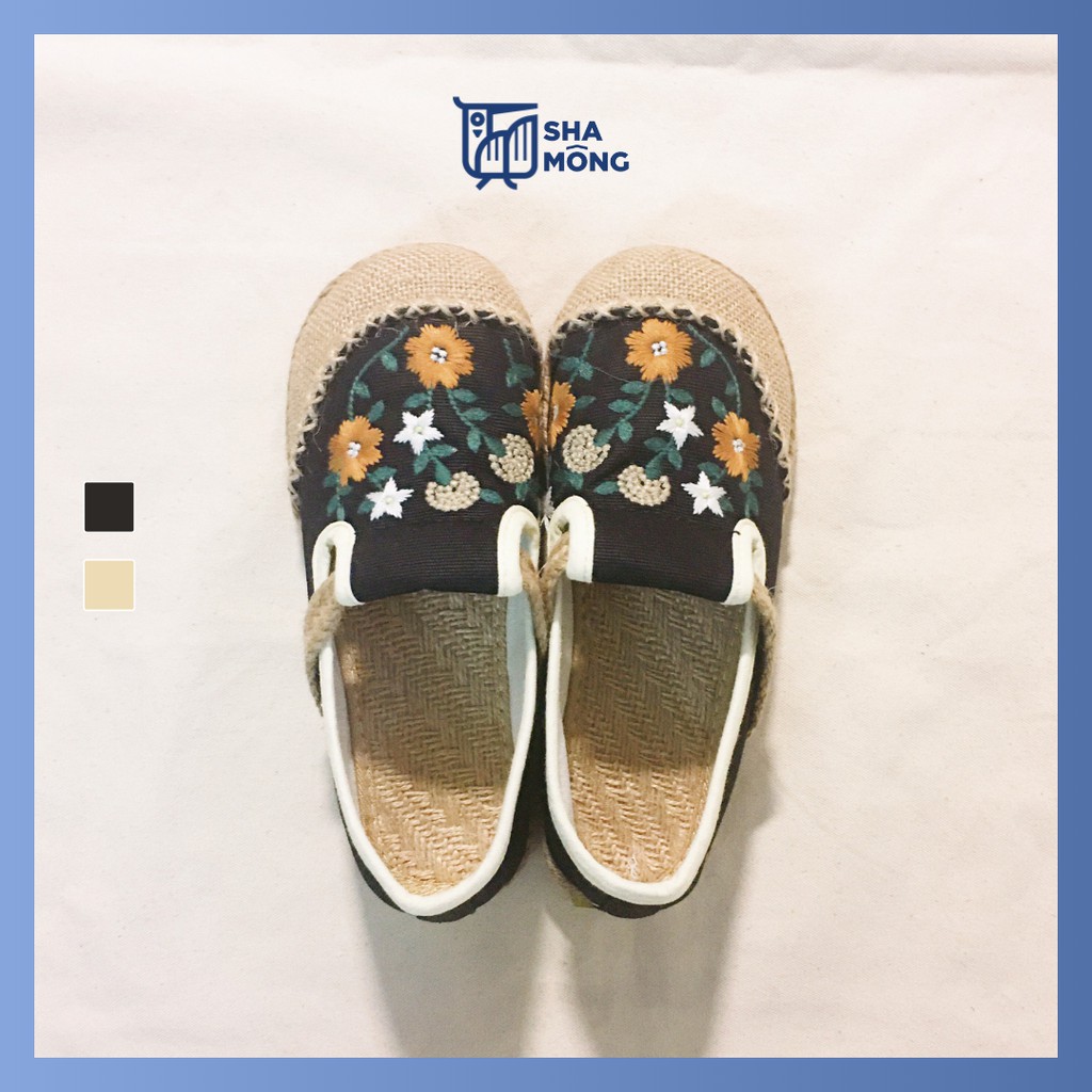 [Mã SKAMLTSM9 giảm 10% đơn 99K] Giày cói thêu hoa Shamong êm chân vintage mã 8009