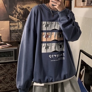 Áo sweater cổ tròn dáng rộng in họa tiết hoạt hình phong cách Hàn Quốc cá tính cho nam