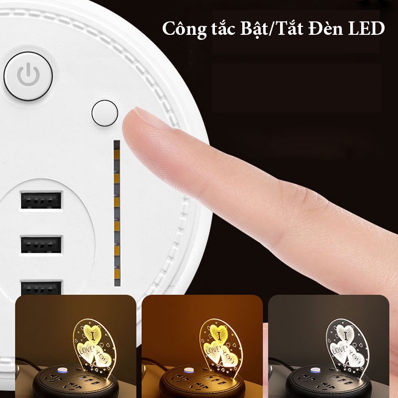Ổ Cắm Điện Thông Minh Đa Năng Chống Giật, Tích Hợp 3 Cổng Sạc USB Tiện Lợi, Hình TRÒN CÓ LED VER 4 - Gia Dụng Tý Tẹo