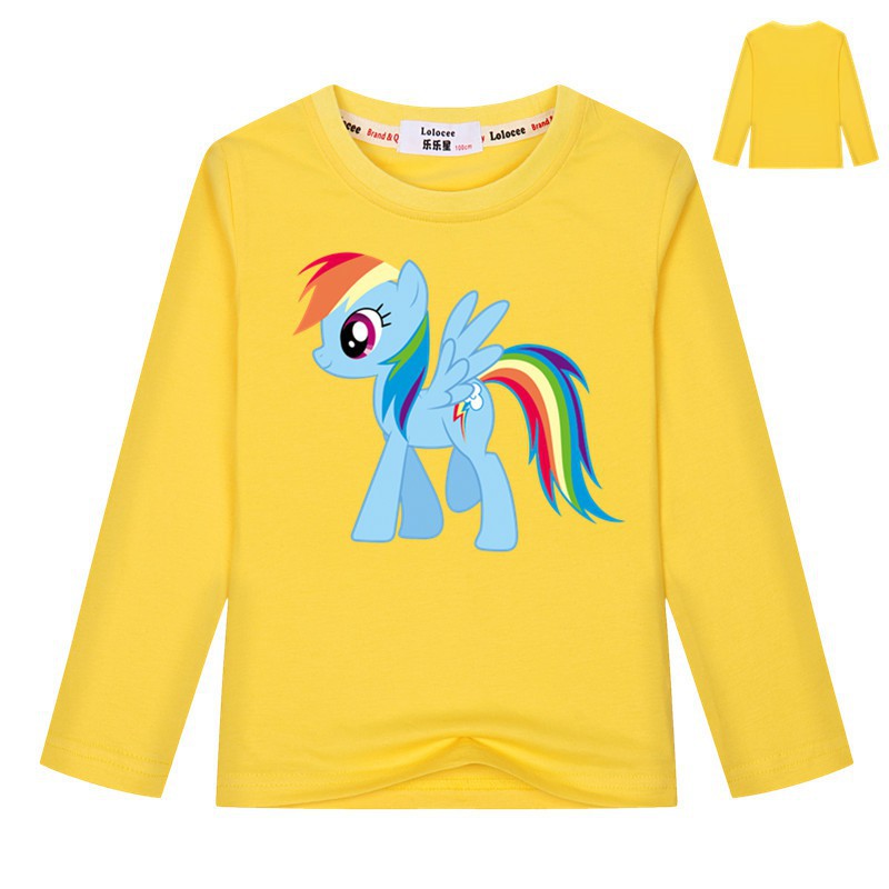 My Little Pony Áo thun dài tay cho trẻ em Cô gái Dễ thương Cotton Blue Tops Rainbow Dash Quần áo kỳ lân