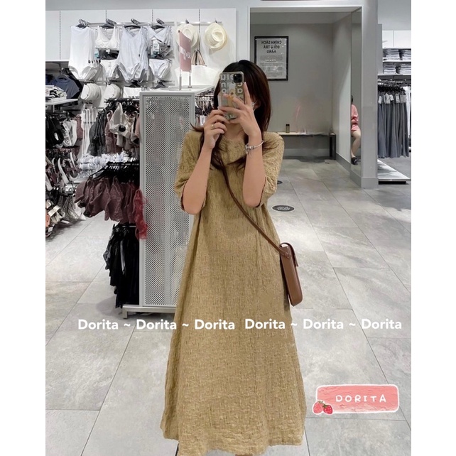 [Ảnh thật/Video] Váy suông đũi nhăn Basic, Đầm cổ tròn dáng suông Hàn Quốc - Dorita Boutique | BigBuy360 - bigbuy360.vn