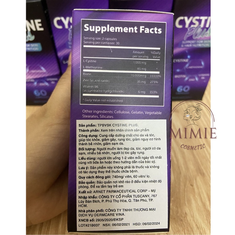 [CHÍNH HÃNG] VIÊN UỐNG CYSTINE PLUS GIẢM MỤN, NGĂN RỤNG TÓC, GIẢM SẮC TỐ DA HỘP 60 VIÊN