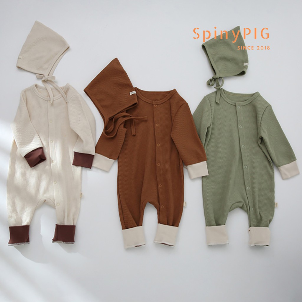 Bộ body kèm mũ cho bé 0-2 tuổi style Hàn Quốc cotton dệt kim dài tay thu đông