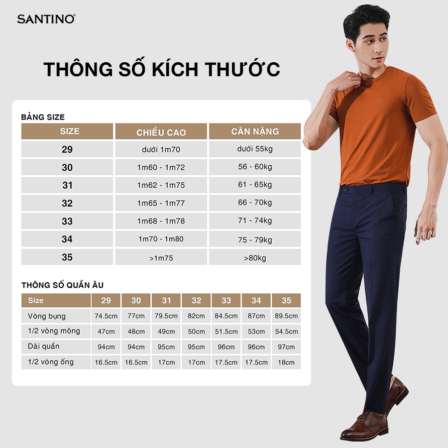 Quần Tây Nam Kẻ Caro Chìm Santino Cao Cấp Màu Xanh Than Form Chuẩn Công Sở Trẻ Trung Thoải Mái Đứng Form C011