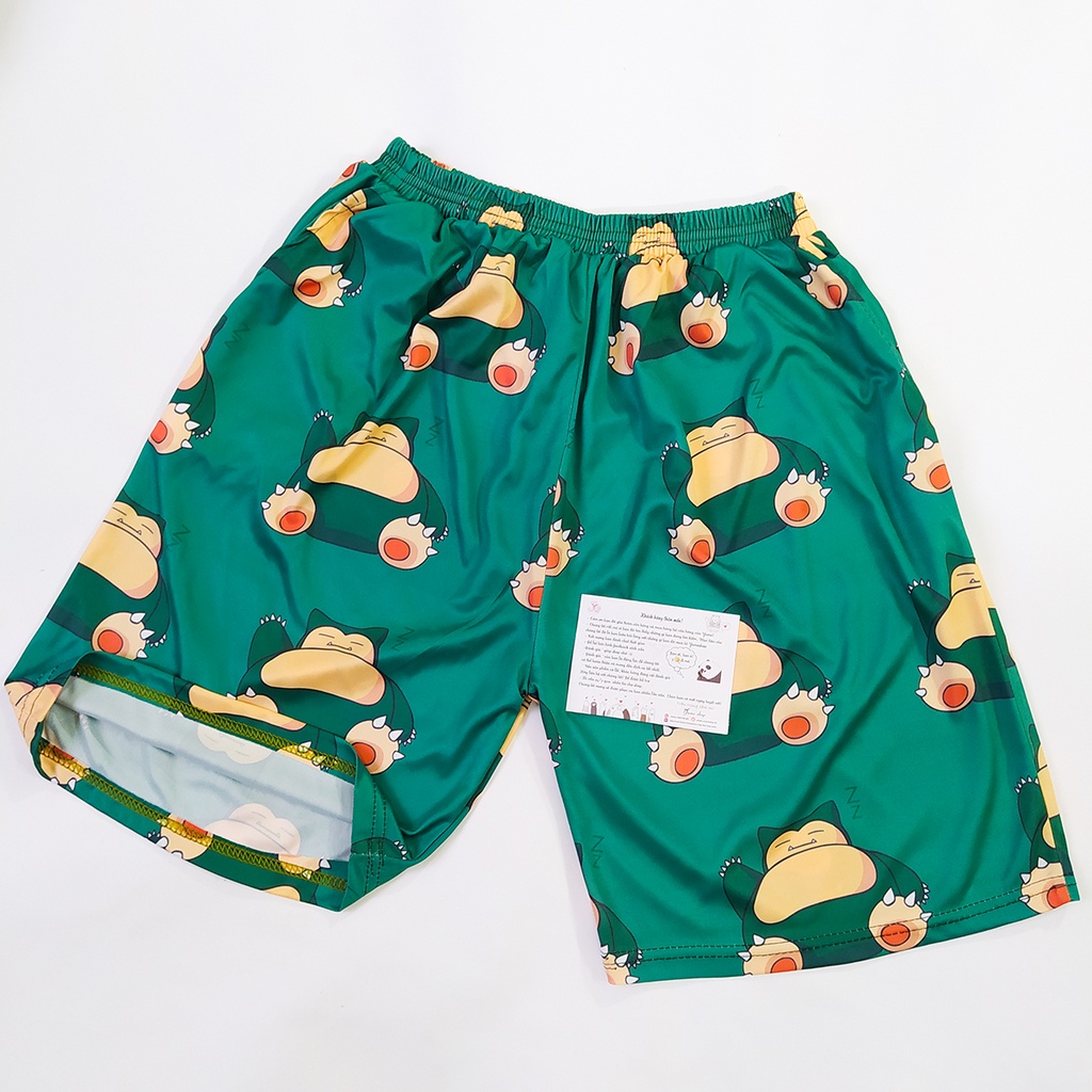 Quần Short Lửng Cartoon Unisex, Quần Đùi Hoạt Hình Họa Tiết Gấu Xanh