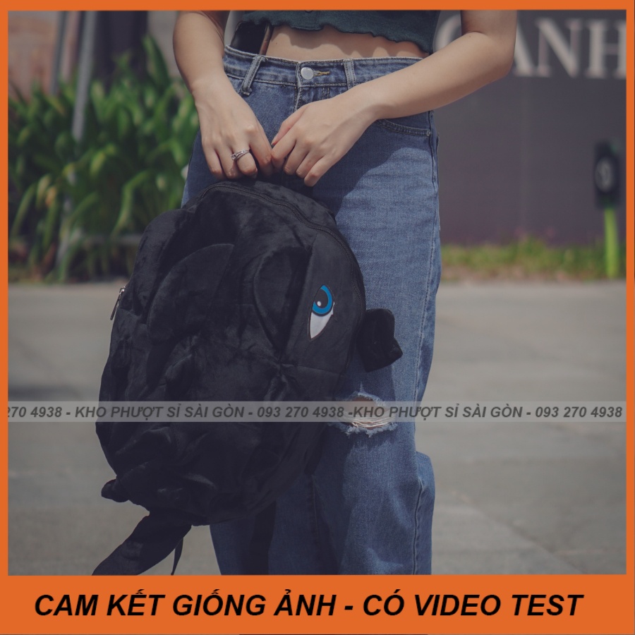 Balo màu đen hình khủng long vải nhung đi du lịch siêu kute - Balo khủng long phượt cá tính