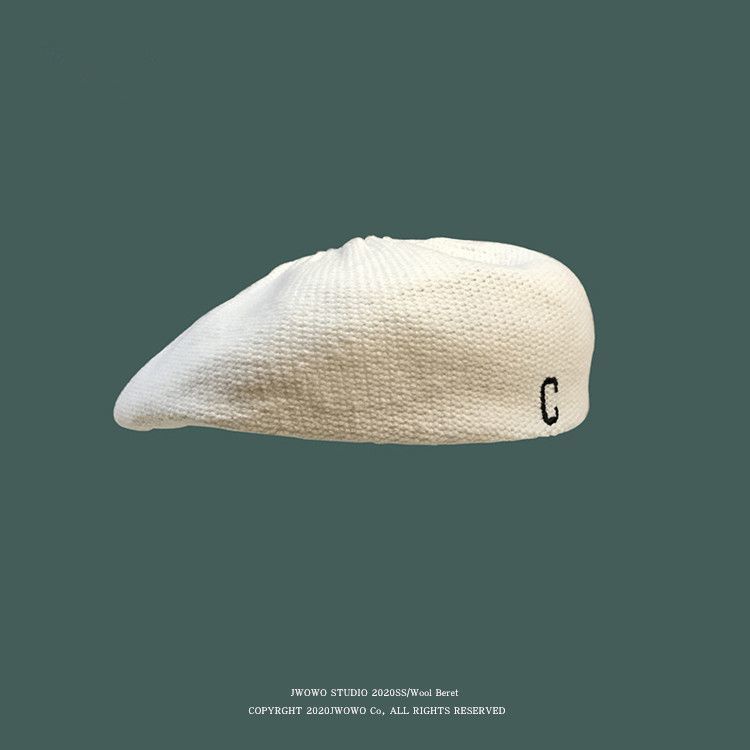 Mũ beret Dệt Kim Dáng Rộng In Chữ Tiếng Anh Phong Cách retro Nhật Bản Tươi Mới Thời Trang Thu Đông Cho Nam Và Nữ