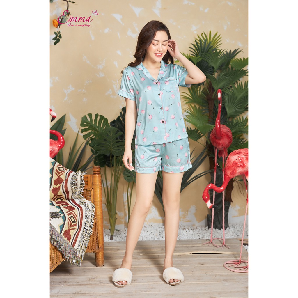 Bộ Mặc Nhà Lụa Pyjama Áo Ngắn Tay, Quần Đùi Emma EHSLU.21.042.16