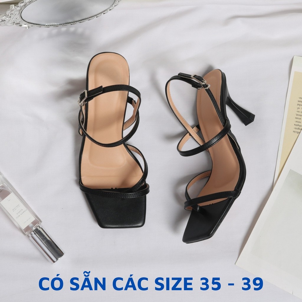 (CAO CẤP) Giày cao gót mũi vuông phối dây mỏng gót nhọn cao 7cm, True Store đảm bảo, BM004